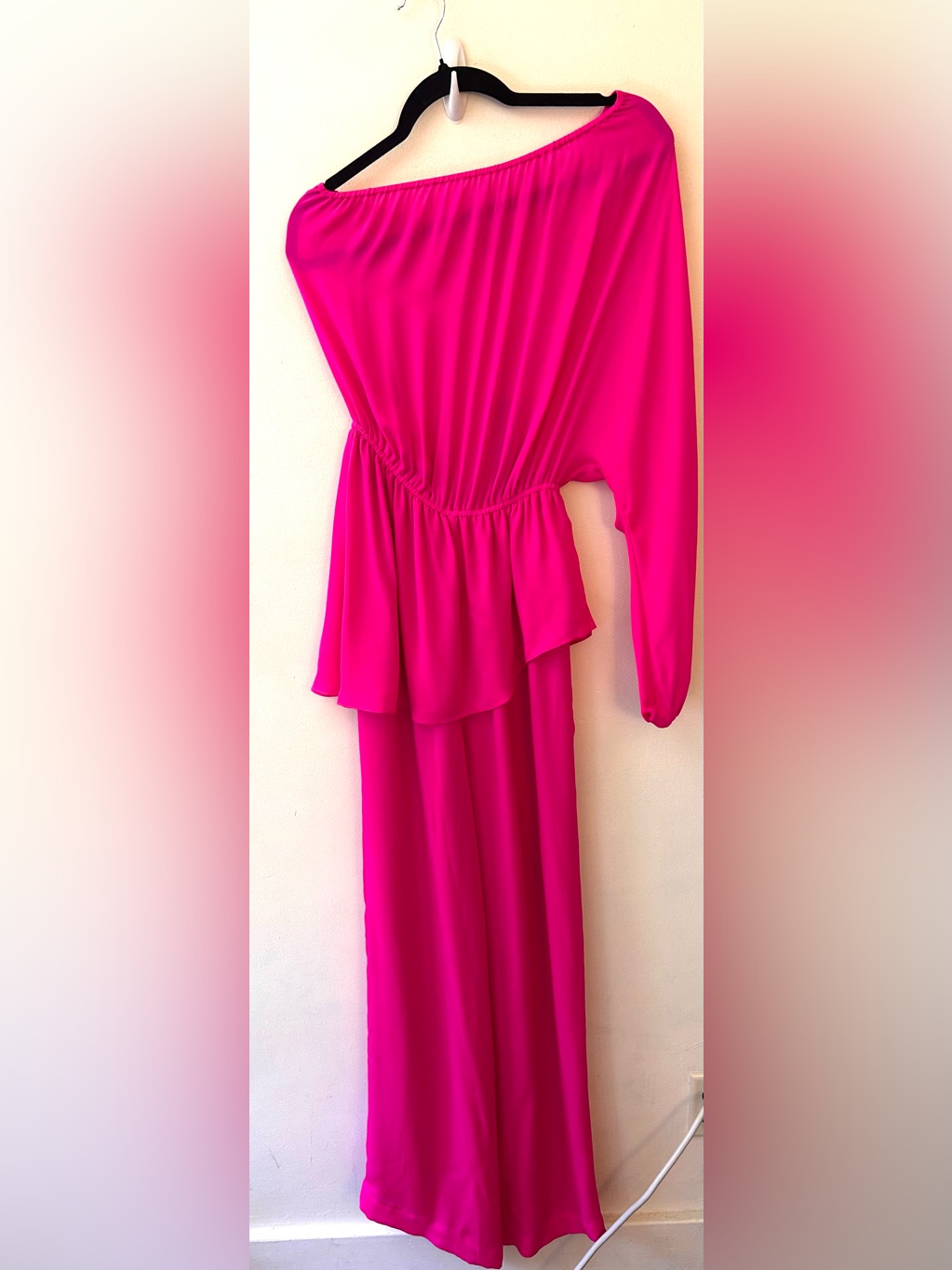 Tamara Mellon Hot Pink Silk One Shoulder Peplum Jumpsuit Size 4 Nwt — image 3 of 8
